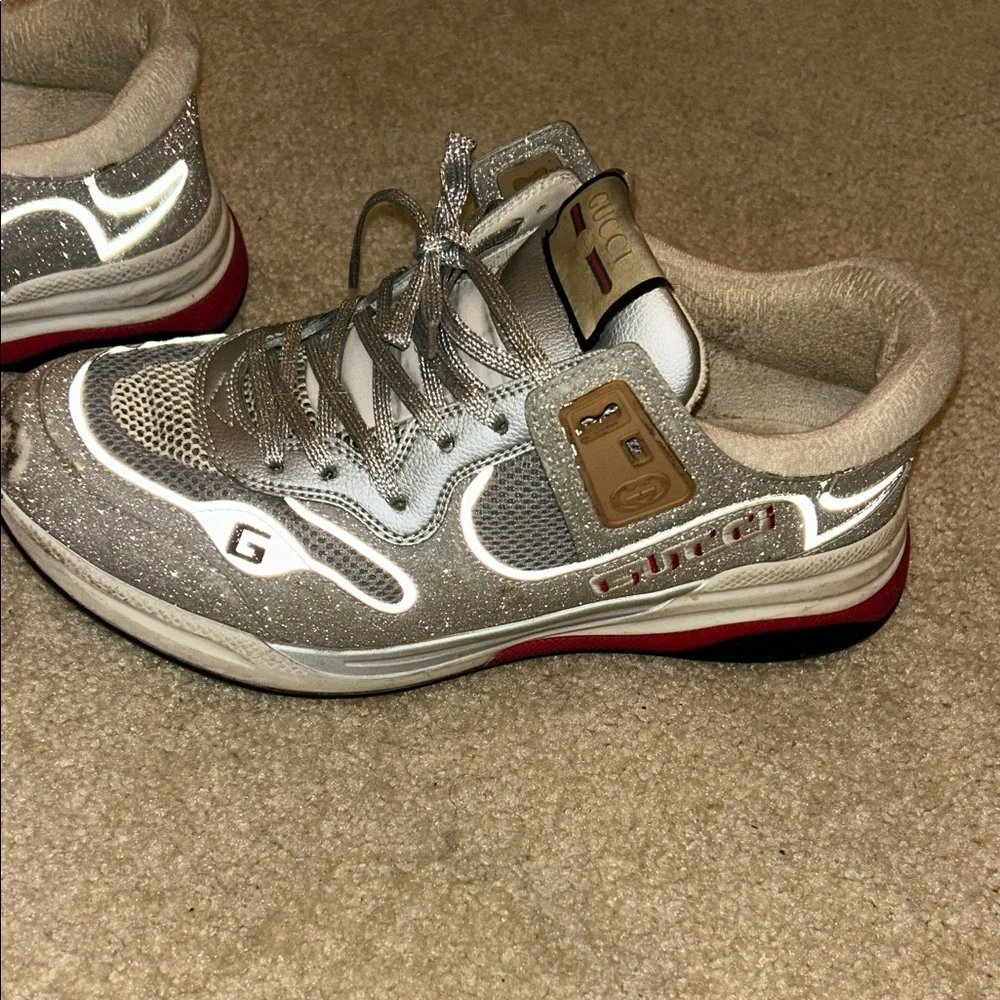 Gucci Ultra Pace Glitter Extravagent Silver and Gray Lightup Sneakers